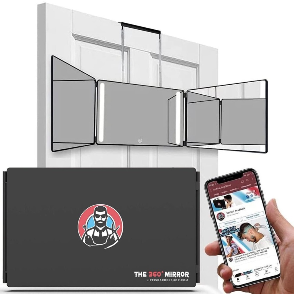 The 360 Mirror for Haircuts for Men with Light - 3 Way Mirror for Hair Cuts